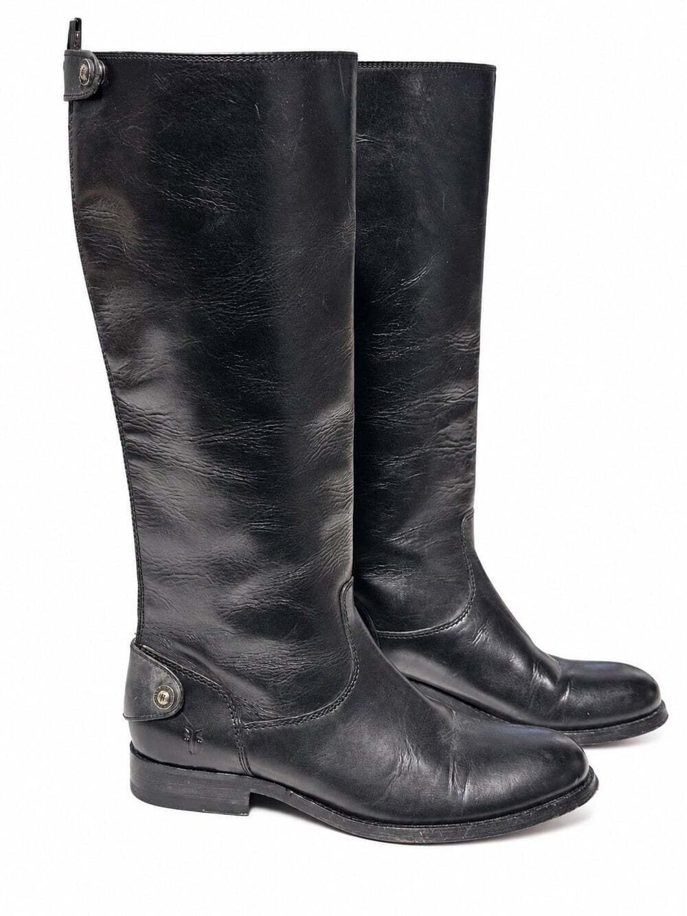 FRYE Melissa Button Back Zip Boots Womens 5.5 B Black Leather Knee High 76431